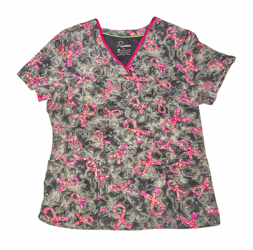 Premiere Line by Healing Hands Breast Cancer Awareness Theme Scrub Top Size L